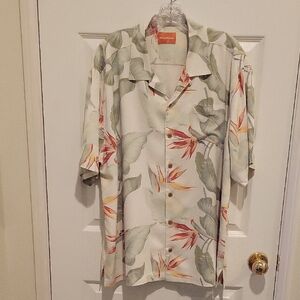 Tommy Bahama Tropical Leaf Print Silk Camp Shirt